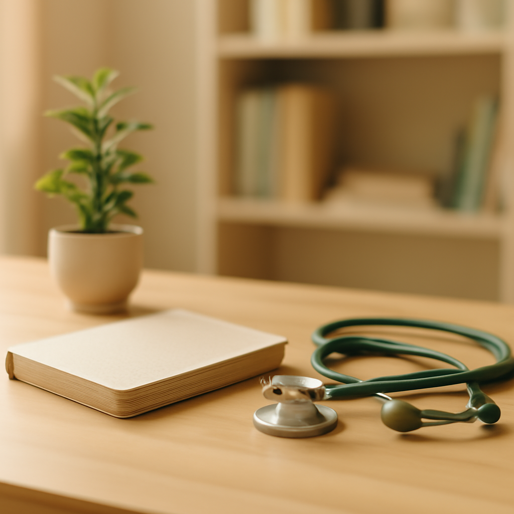 Imagem ilustrativa para o artigo "Exames preventivos: por que o check-up anual é importante em todas as fases da vida" — composição editorial em tons suaves.